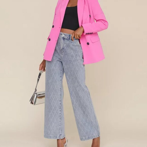 Avec Les Filles Denim - NWT Avec Les Filles High Waisted Rhinestone Wide Leg Denim Jeans